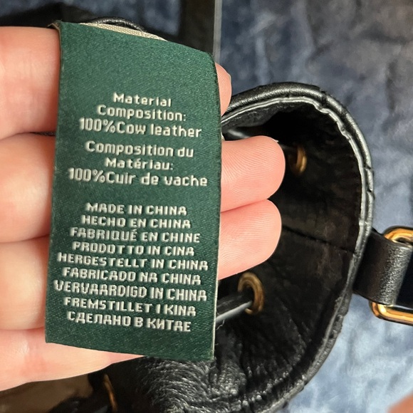 Lauren Ralph Lauren Grafton Cara Drawstring Black Leather Bucket Bag - Picture 5 of 7